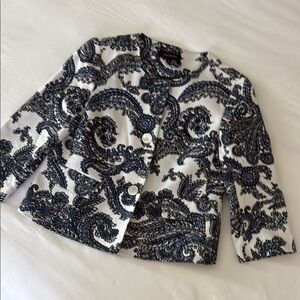 Talbots Black Blue and White Patterned Jacket Blazer 2